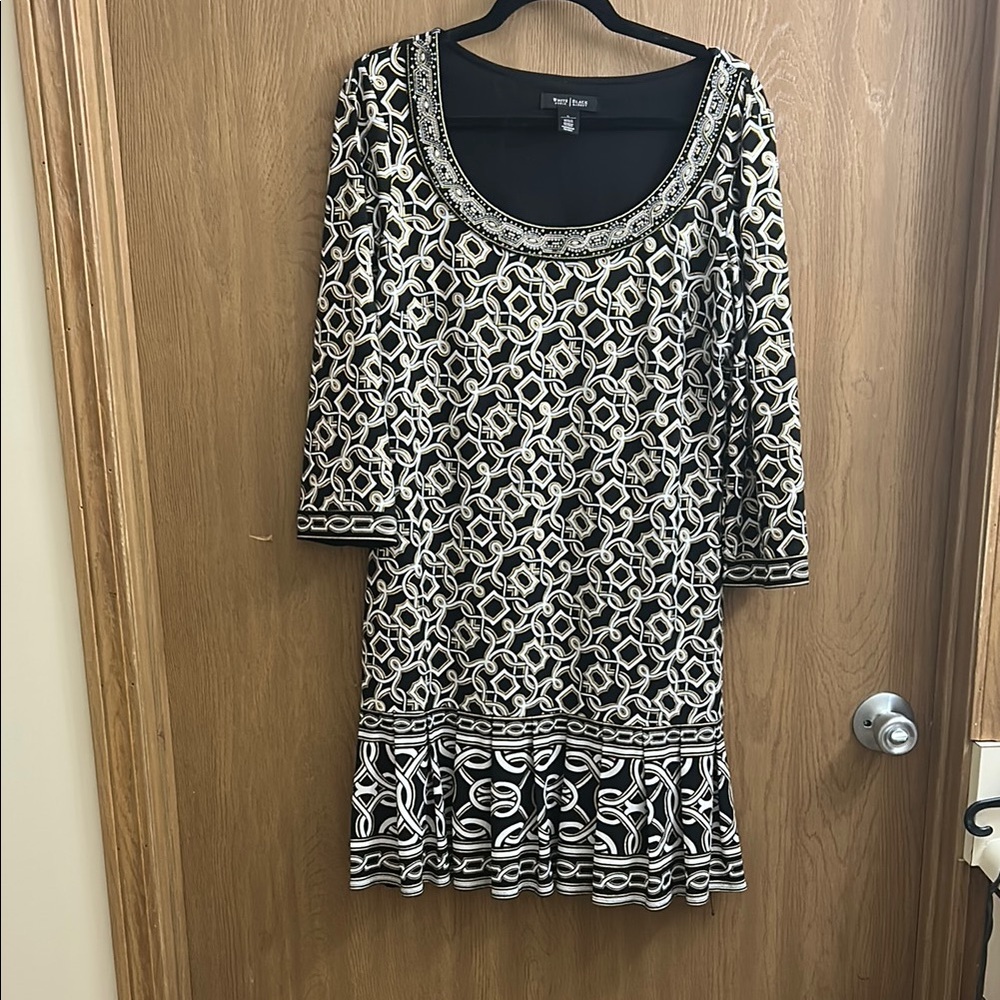 White House Black Market Ruffled Sheath Dress Black and White